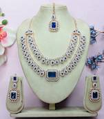 Blue rose gold premium designer american diamond and stone work necklace set