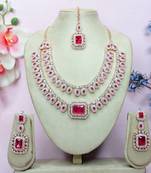Pink rose gold premium designer american diamond and stone work necklace set
