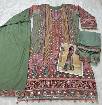 Green Crepe Readymade Suit With Digital Printed Work 4