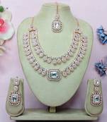 White rose gold premium designer american diamond and stone work necklace set