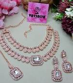 White rose gold premium designer american diamond and stone work necklace set