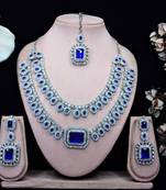 Blue rhodium premium designer american diamond and stone work necklace set