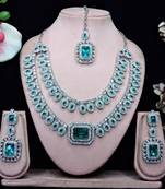 Green rhodium premium designer american diamond and stone work necklace set