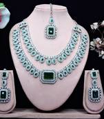 Green rhodium premium designer american diamond and stone work necklace set