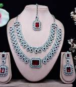 Maroon rhodium premium designer american diamond and stone work necklace set