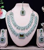 Green rhodium premium designer american diamond and stone work necklace set