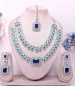 Blue rhodium premium designer american diamond and stone work necklace set