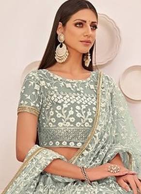 Light Green Net Embroidered & Zari Work Semi Stitched Lehenga Choli 2