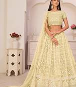 Yellow Net Embroidered & Zari Work Semi Stitched Lehenga Choli