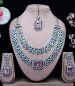 Pink rhodium premium designer american diamond and stone work necklace set