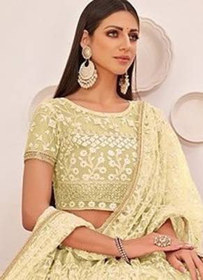 Yellow Net Embroidered & Zari Work Semi Stitched Lehenga Choli 2
