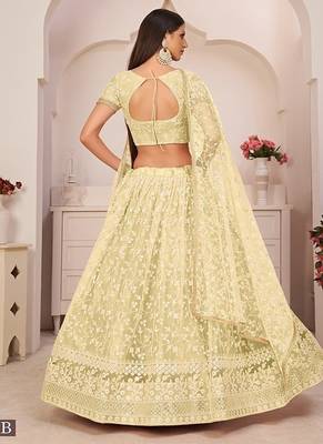 Yellow Net Embroidered & Zari Work Semi Stitched Lehenga Choli 4