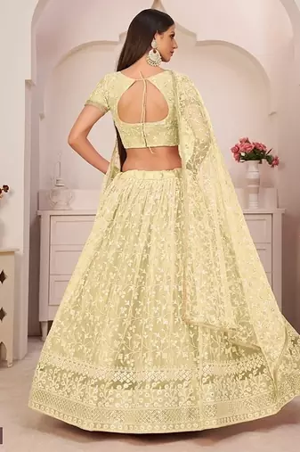 Yellow Net Embroidered & Zari Work Semi Stitched Lehenga Choli