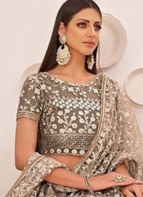Brown Net Embroidered & Zari Work Semi Stitched Lehenga Choli 2