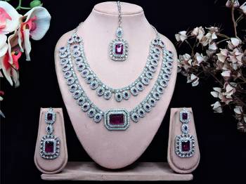 Purple rhodium premium designer american diamond and stone work necklace set 1
