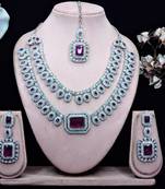 Purple rhodium premium designer american diamond and stone work necklace set