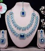 Blue rhodium premium designer american diamond and stone work necklace set