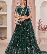 Green Net Embroidered & Zari Work Semi Stitched Lehenga Choli