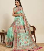 sea green minakari and zari work color ful border silk blend saree with blouse