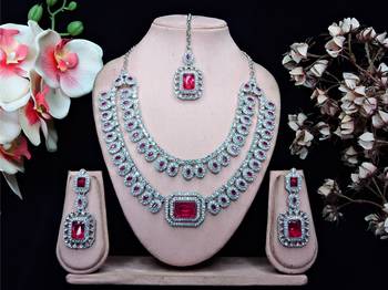 Pink rhodium premium designer american diamond and stone work necklace set 1