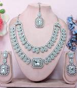 White rhodium premium designer american diamond and stone work necklace set