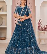 Peach Net Embroidered & Zari Work Semi Stitched Lehenga Choli