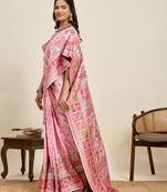 pink minakari and zari work color ful border silk blend saree with blouse