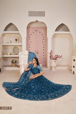 Peach Net Embroidered & Zari Work Semi Stitched Lehenga Choli 2
