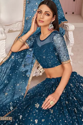 Peach Net Embroidered & Zari Work Semi Stitched Lehenga Choli