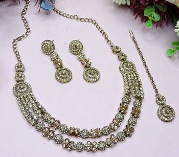 Gold yellow gold premium designer american diamond and stone work necklace set 3