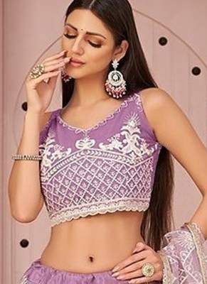 Lavender Net Embroidered & Zari Work Semi Stitched Lehenga Choli 2