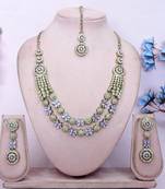 Purple yellow gold premium designer american diamond and stone work necklace set
