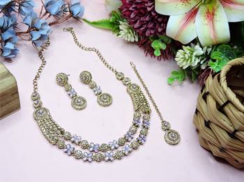 Purple yellow gold premium designer american diamond and stone work necklace set 2