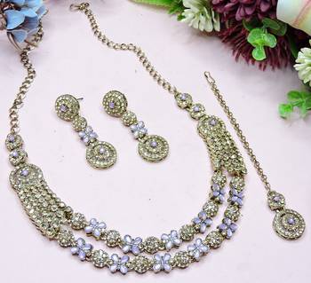 Purple yellow gold premium designer american diamond and stone work necklace set 3