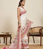 white minakari and zari work color ful border silk blend saree with blouse