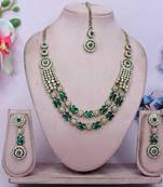 Green yellow gold premium designer american diamond and stone work necklace set