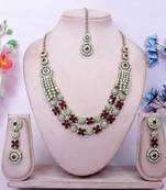 Maroon yellow gold premium designer american diamond and stone work necklace set