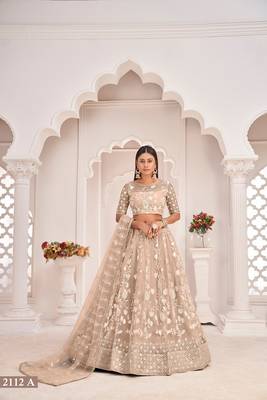 Chiku Net Embroidered & Zari Work Semi Stitched Lehenga Choli 1