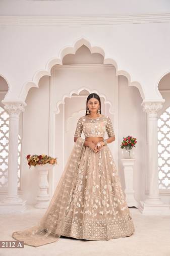 Chiku Net Embroidered & Zari Work Semi Stitched Lehenga Choli