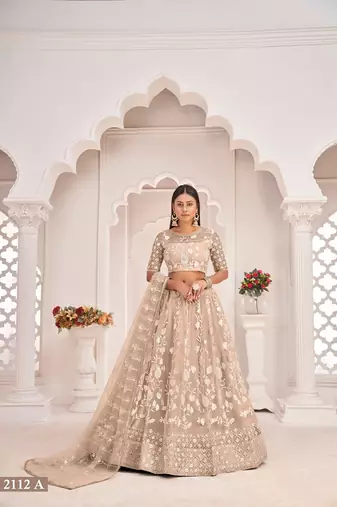Chiku Net Embroidered & Zari Work Semi Stitched Lehenga Choli