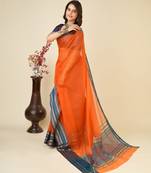 Orange kota doriya cotton silk saree with blouse