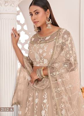 Chiku Net Embroidered & Zari Work Semi Stitched Lehenga Choli 2