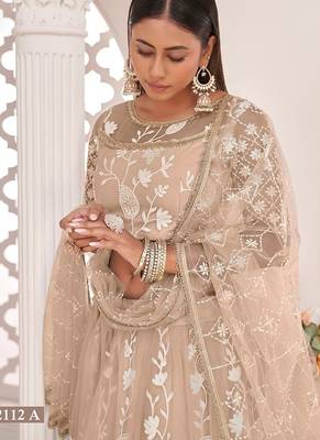 Chiku Net Embroidered & Zari Work Semi Stitched Lehenga Choli 3