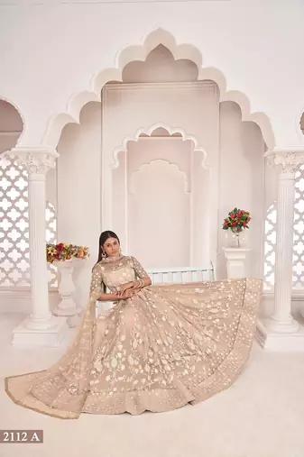 Chiku Net Embroidered & Zari Work Semi Stitched Lehenga Choli