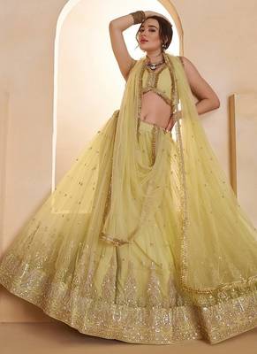 Yeelow Net Embroidered & Zari Work Semi Stitched Lehenga Choli 3
