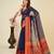 Navy blue kota doriya cotton silk saree with blouse