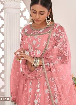 Orange Net Embroidered & Zari Work Semi Stitched Lehenga Choli 3