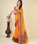 Mustard kota doriya cotton silk saree with blouse