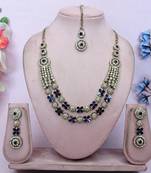 Blue yellow gold premium designer american diamond and stone work necklace set
