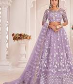 Lavender Net Embroidered & Zari Work Semi Stitched Lehenga Choli